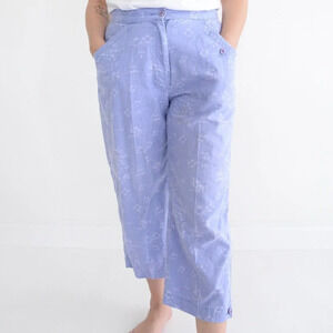 Vintage Woolrich Blue 55% Linen 45% Cotton Floral Cropped Capri Pants  8
